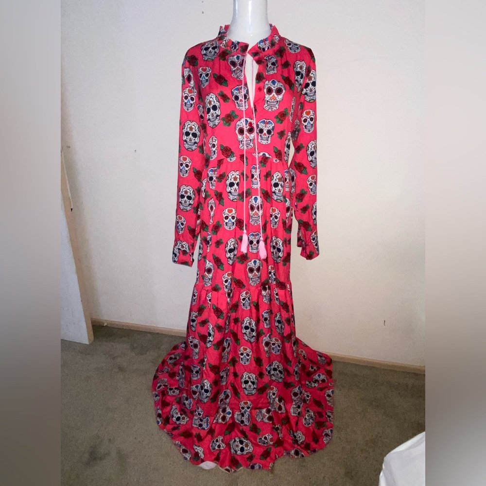 Maxi Dress XL Hot Pink NWOT Long Sleeve Day of the Dead Skulls Festival